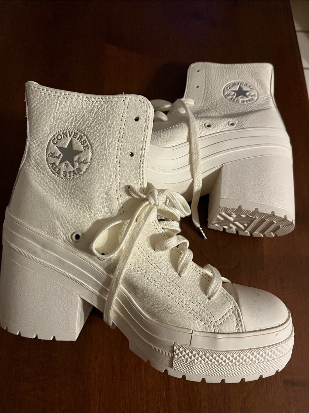 Converse White Platform Lug-Sole Heeled High-Tops